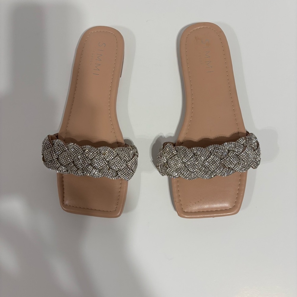 Simmi Women's Tan and Silver Braided Sandals 9W - Picture 1 of 4